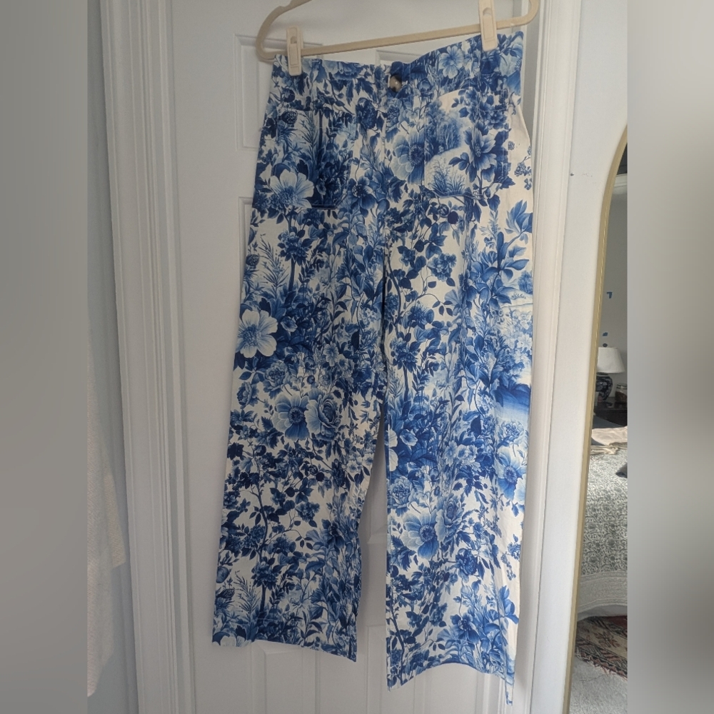 Maeve Blue and White Floral Wide Leg Pants